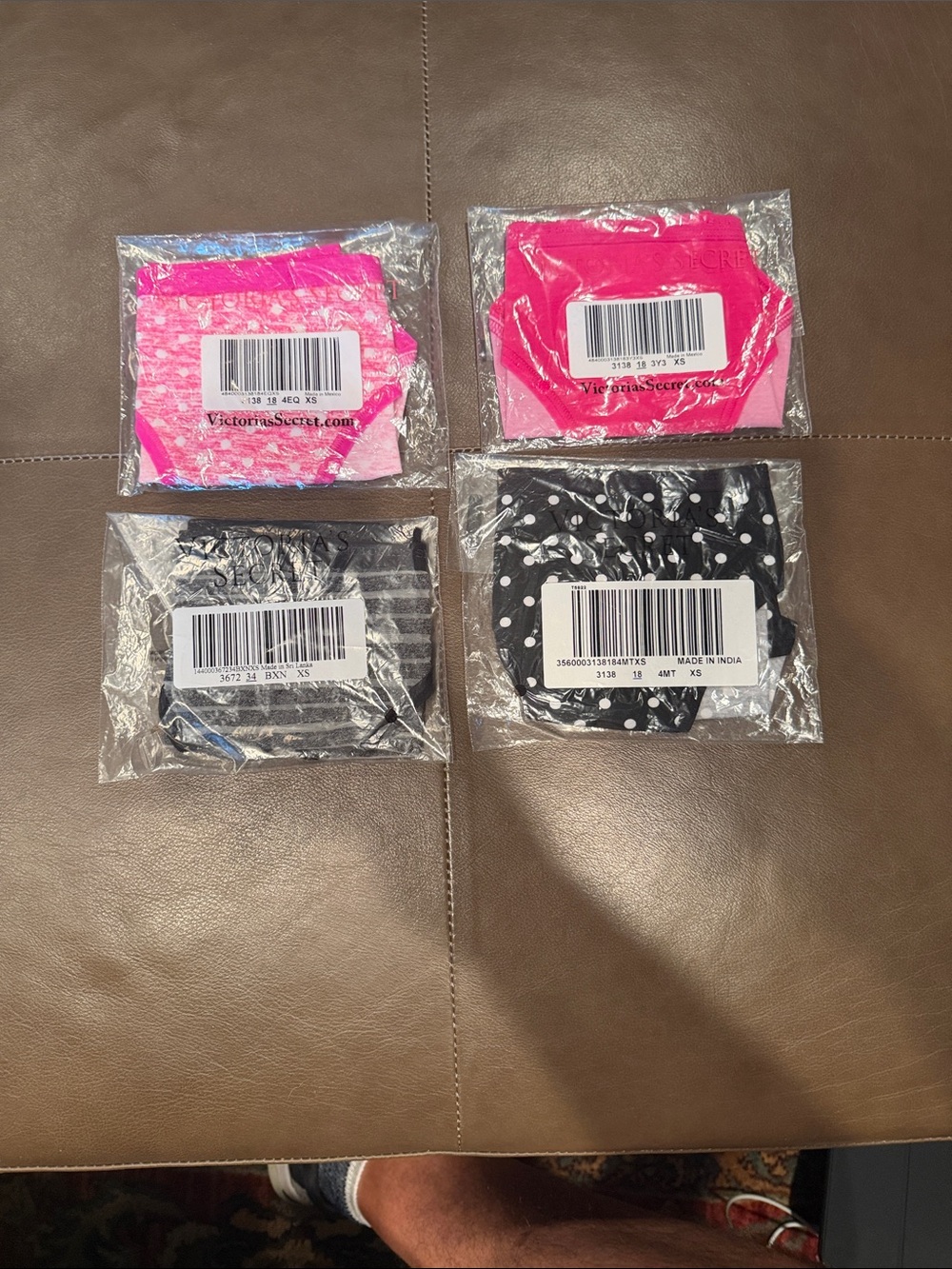 Victoria's Secret Pack of 4 Panties - Hot Pink, Black, Charcoal, Polka Dot